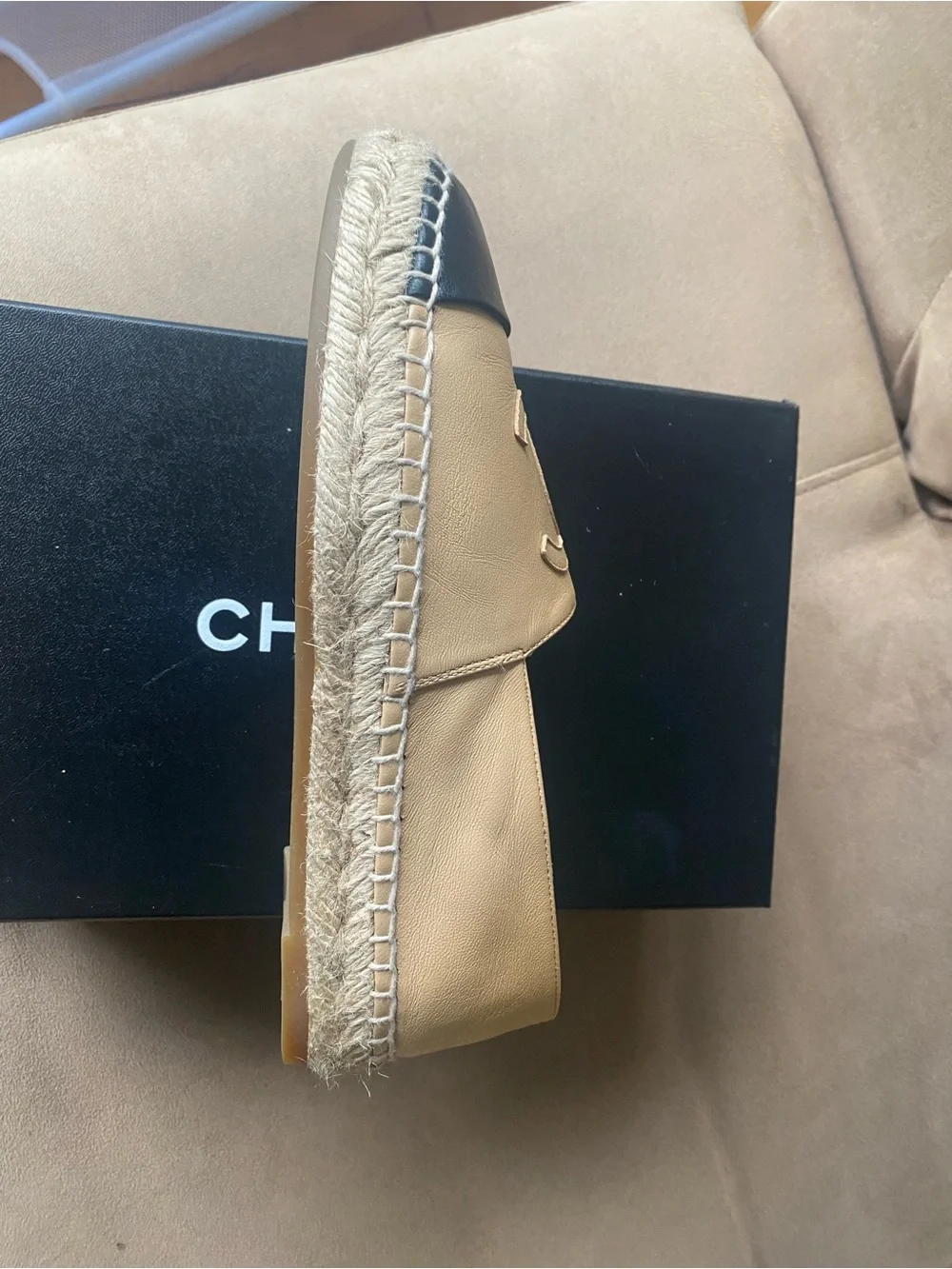 Chanel Beige with Black Toe Espadrilles